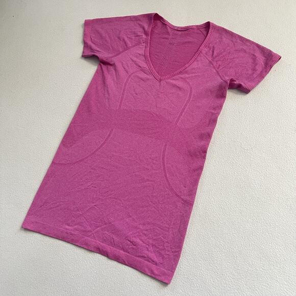 Lululemon Women Heathered Zing Pink Light Swiftly Tech Short Sleeve V-Neck Top 6 - Picture 2 of 6